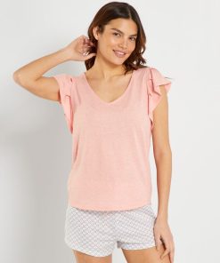 Ensemble pyjama short - 2 pièces - rose/blanc