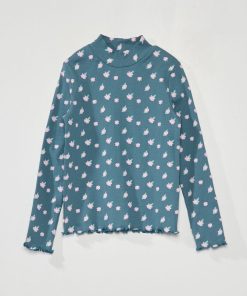 Sous-pull en maille côtelée avec imprimé - Vert