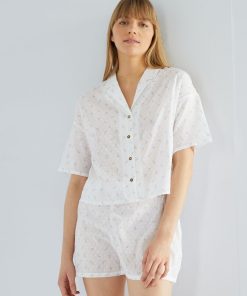 Ensemble pyjama short en plumetis - 2 pièces - Blanc