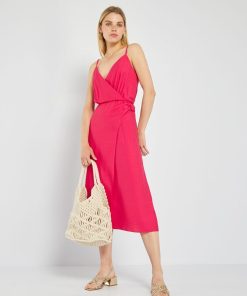 Robe à bretelles style portefeuille - Rose