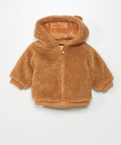 Manteau en sherpa à capuche - Marron