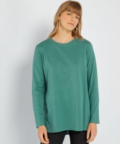 T-shirt long en jersey uni - Vert