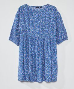 Robe fluide et légère avec motifs floral - Bleu
