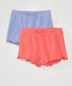 Lot de 2 shorts côtelé à bord ondulé - rose/violet