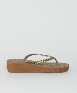 Tongs semelles compensées 'léopard' - Marron