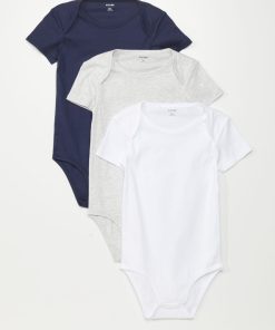 Lot de 3 bodies en jersey - Facile à enfiler - Bleu/blanc/gris