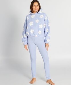 Ensemble pyjama pull à capuche + pantalon - 2 pièces - Bleu