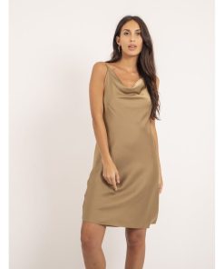 Robe courte satin IDALIA - Marron caramel