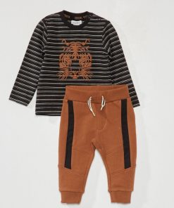 Ensemble t-shirt + pantalon - 2 pièces - Marron/noir
