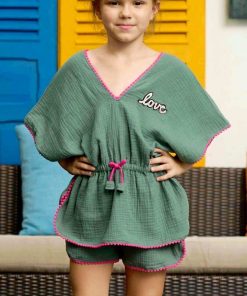 de plage  Tunique + short / LOVE - 'LA FAUTE A VOLTAIRE' - Vert olive