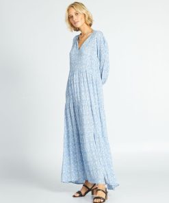 Robe longue en maile crêpée - Bleu