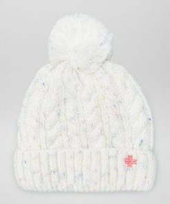 Bonnet en tricot multicolore avec pompon - Blanc