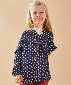 Blouse à imprimés oiseaux, - Bleu