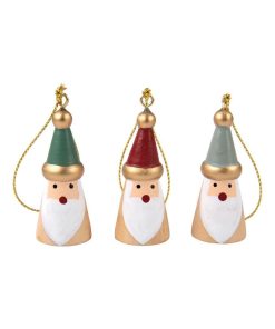 3 Pères Noël en bois à suspendre rouge, gris, vert - 2 x 3,5 cm - Multicolore