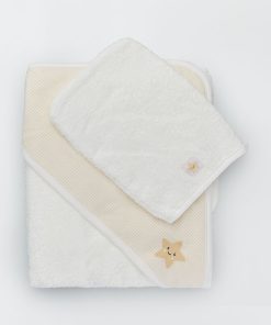 Cape de bain + gant de toilette en éponge - Blanc