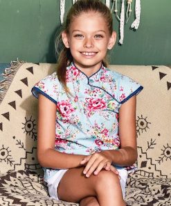 Blouse chinoise   ANNAM - 'LA FAUTE A VOLTAIRE' - Bleu turquoise