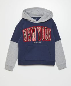 Sweat double manches à capuche - Bleu/gris