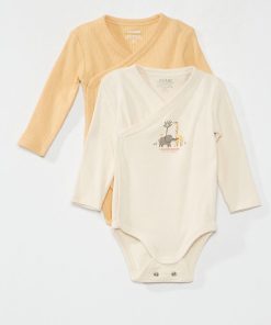 Lot de 2 bodies double rangée pression - évolutifs - Blanc/orange