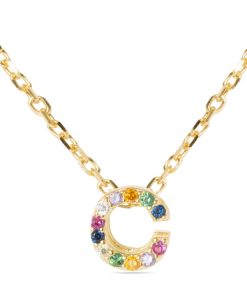 Collier, alphabet en argent 925 et zircon multicolore avec finition plaqué or jaune 18 K - Multicolore