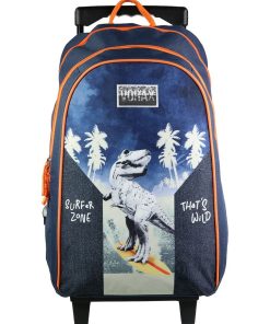 BAGTROTTER Sac à dos à roulettes Vorax Bleu Dinosaure Surf - Bleu