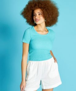 T-shirt en maille gaufrée - Bleu