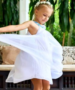 Robe Demoiselle d'Honneur Blanche Fleurie Bleue ALIZEE - 'LA FAUTE A VOLTAIRE' - Blanc Bleu