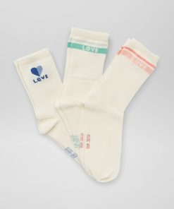 Chaussettes montantes 'love' - Lot de 3 - Beige