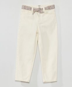 Jean large avec ceinture en tissu - Blanc