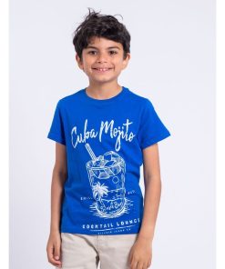 T-shirt manches courtes col rond pur coton NOGAN-J - Bleu roi