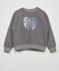 Sweat en molleton léger avec imprimé - Gris
