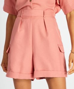 Short taille haute avec poches - Rose