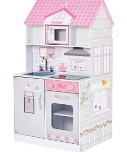 Jeu de cuisine enfant dinette 2 façades 2 en 1 en bois rose gris Wonderland Ariel Teamson Kids - N/A