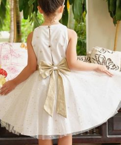 Robe de Ctège Fille Lin Blanc Or Tulle à Paillettes HEPBURN - 'LA FAUTE A VOLTAIRE' - Blanc