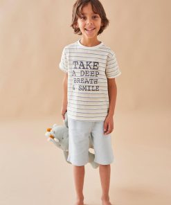 Pyjama 2 pièces en jersey rayé, écru/aqua - Gris