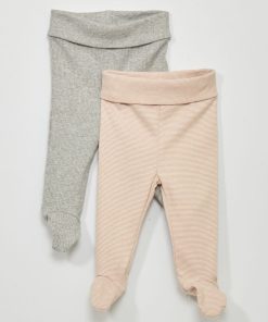 Lot de 2 leggings avec pieds - Gris/beige