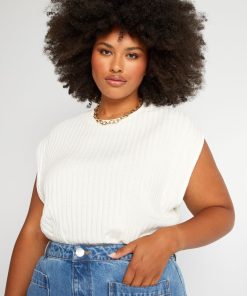 Débardeur en maille côtelée à emmanchures larges - Beige