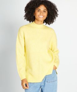 Pull en maille col montant - Jaune