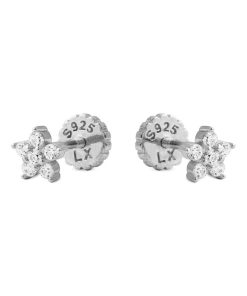 Boucles d'oreilles, avec fermoir à vis en argent 925 et zircon cubique brillant plaqué rhodium - Argent