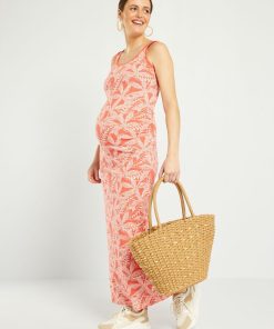 Robe grossesse longue à 'rayures' - Orange imprimé