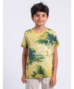 T-shirt manches courtes col rond pur coton NABANE-J - Jaune
