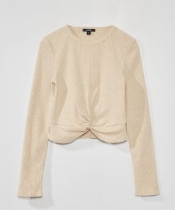 T-shirt en maille doudou côtelé - Beige