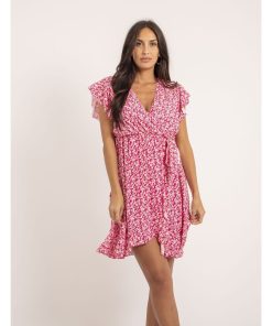 Robe courte portefeuille motifs INEZA - Rose