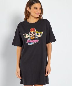 Chemise de nuit oversize 'Les Supers Nanas' - Noir
