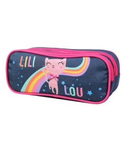 BAGTROTTER Trousse scolaire 2 compartiments Lili Lou Bleue Arc en ciel - Bleu