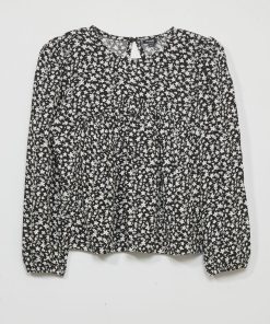 Blouse avec imprimé fleuri - Noir