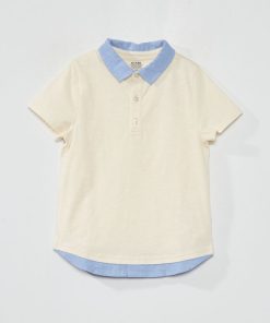Polo bi-matière effet 2 en 1 - Beige/bleu